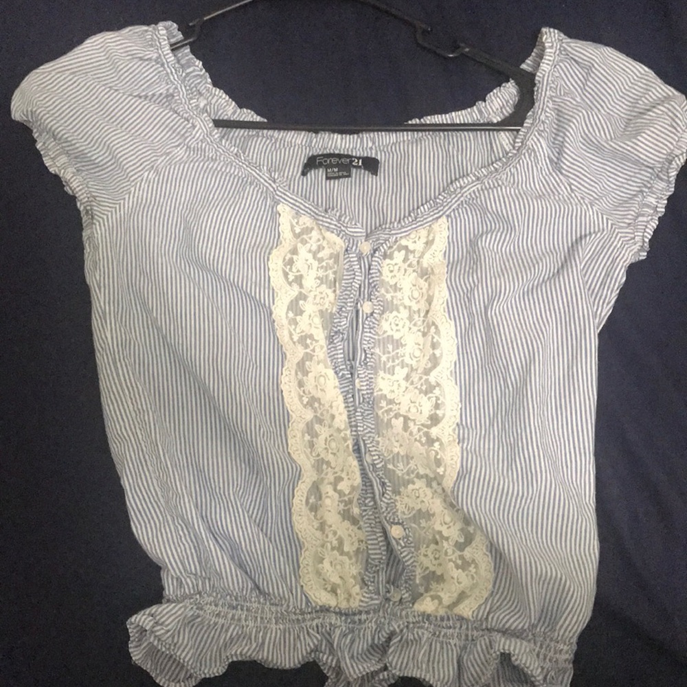Blue and white laced shirt
